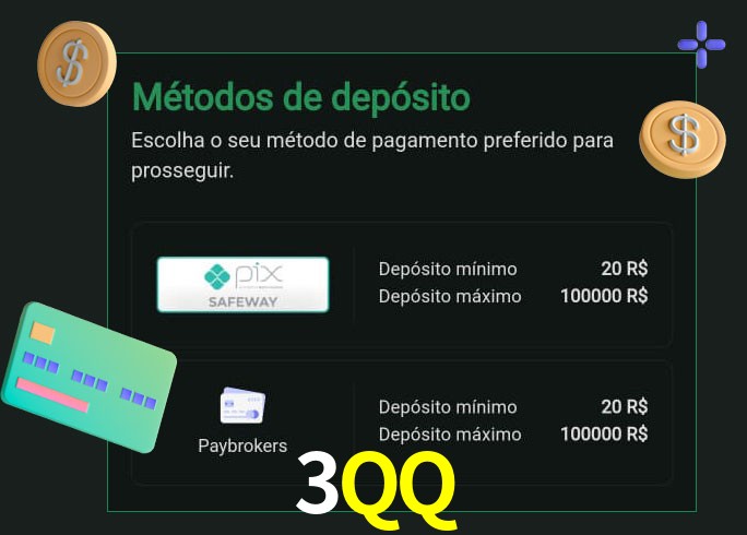 O cassino 3QQ oferece uma grande variedade de métodos de pagamento